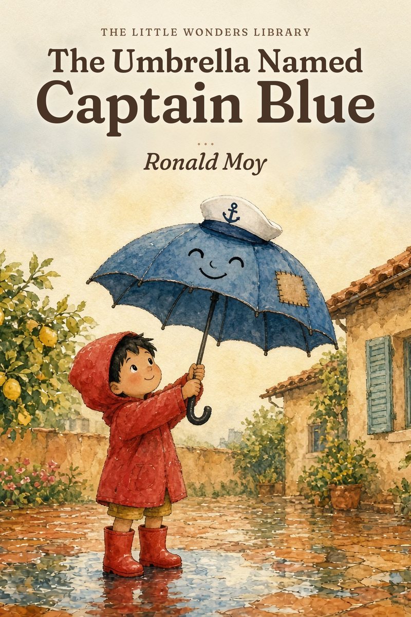Cover art for The Umbrella Named Captain Blue, a picture book in the works by Ronald Moy